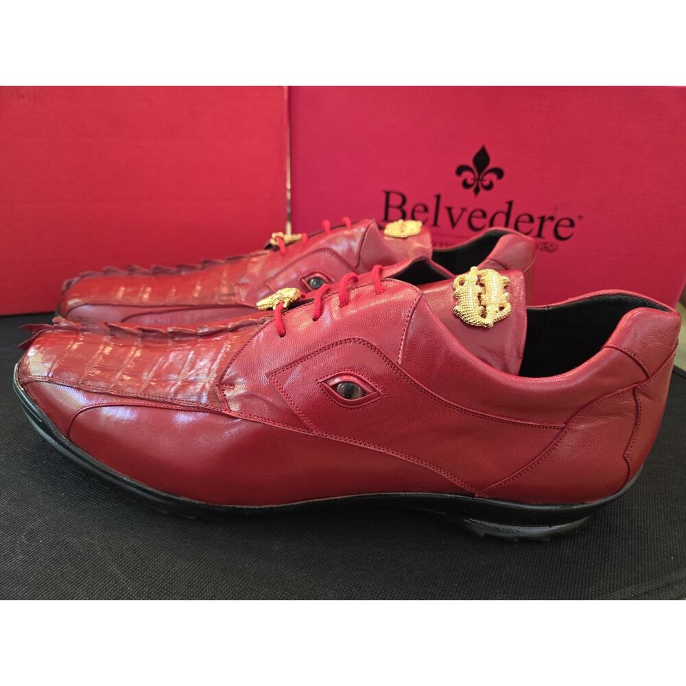 Vasco Belvedere US 15 Hornback Crocodile Soft Calf Sneaker Shoes Red 336122